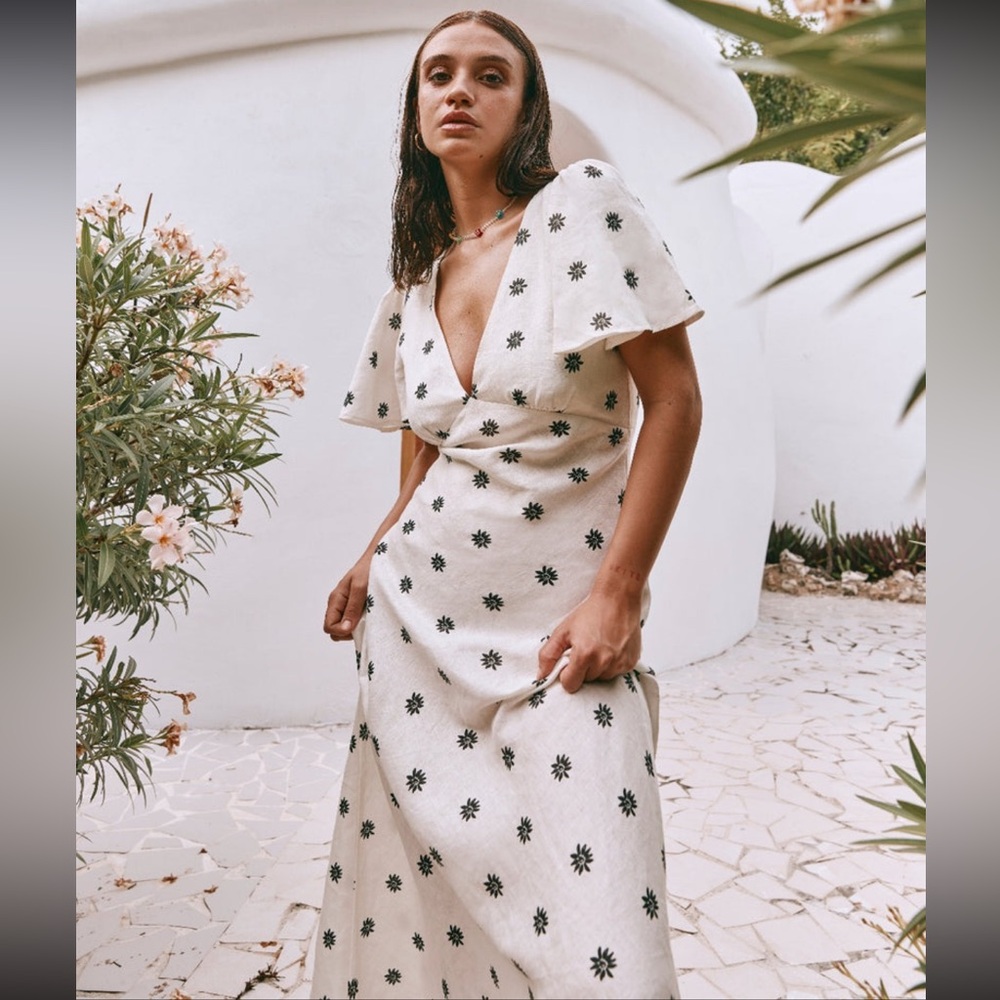 NWT VRG GRL Summer Nostalgia Bias Cut Linen Midi
Dress Bloomie